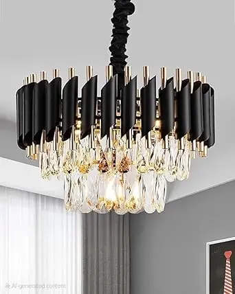 Lightcamp.in-crystal Black gold polish metal 500m chandelier hanging ceiling pendant jhoomer Chandelier Ceiling Lamp  (Black, Gold) (300mm)