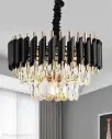 Lightcamp.in-crystal Black gold polish metal 500m chandelier hanging ceiling pendant jhoomer Chandelier Ceiling Lamp  (Black, Gold)